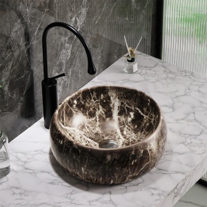 Lavoar ceramic rotund cu montaj pe blat Naomi Marble Brown 40 x 15 cm - Img 9
