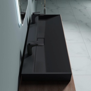 Lavoar De Blat PRO DEXTER BLACK, diferite dimensiuni, Montaj Pe Blat, Design Deosebit,Cu 1/2 Gauri sau fara Gaura Baterie,Conglomerat, Negru Mat - Img 6