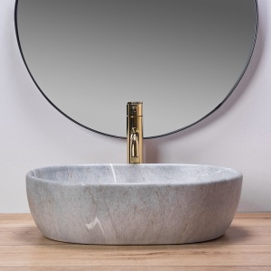 Lavoar de blat REA LARA GREY, 35x 48.5x 13.5 cm, Montaj Pe Blat, Design Deosebit, Forma Rotunda, Ceramica Sanitara, Gri - Img 2