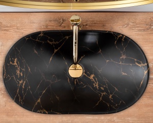 Lavoar De Blat REA ROYAL 60, Dimensiuni 60.5 X 36 X 16 Cm, Forma Ovala, Ceramica Sanitara, Negru - Img 3