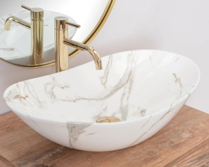 Lavoar De Blat REA ROYAL AIAX SHINY, Dimensiuni 60.5 X 36 X 10 Cm, Forma Ovala, Ceramica Sanitara, Gri/Maro - Img 6