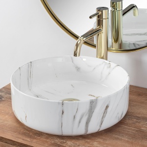 Lavoar De Blat REA SAMI AIAX SHINY, Dimensiuni 35.5 X 35.5 X 12 Cm, Montaj Pe Blat, Design Deosebit, Ceramica Sanitara, Alb - Img 6