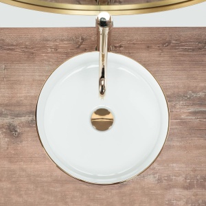 Lavoar De Blat REA SAMI GOLD EDGE, Dimensiuni 36 X 36 X 11.5 Cm, Forma Rotunda, Ceramica Sanitara, Alb/Auriu - Img 2