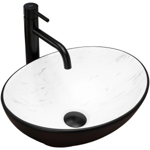 Lavoar De Blat REA SOFIA NEGRU CALALA MAT, Dimensiuni41 X 34.5 X 15 Cm, Montaj Pe Blat, Forma Ovala, Ceramica Sanitara, Negru/Marmura - Img 1