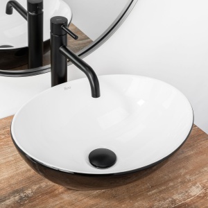 Lavoar De Blat REA SOFIA WHITE BLACK, Dimensiuni 41 X 34.5 X 15 Cm, Montaj Pe Blat, Design Deosebit, Forma Ovala, Ceramica Sanitara, Alb/Negru - Img 3