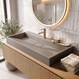 Lavoar din compozit Rea Goya taupe mat 100 cm - Img 2