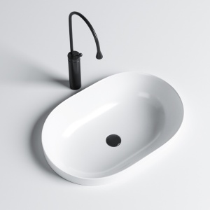 Lavoar oval alb cu fixare pe blat Nel White Gloss 59 x 40 cm - Img 3