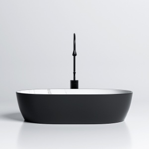 Lavoar oval ceramic cu fixare pe blat din marmura neagra mata si alb la interior Neo 60 x 42 cm - Img 3