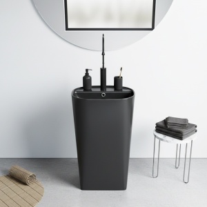 Lavoar oval ceramic freestanding, Claro Black Matt, 49 x 38 cm - Img 8