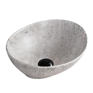 Lavoar oval cu fixare pe blat, din ceramica, Lumo Grey matt 40 x 33 cm - Img 10