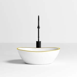 Lavoar oval cu montaj pe blat, alb cu rama aurie Lumo 40 x 33 cm - Img 4