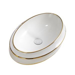 Lavoar oval cu montaj pe blat Yoko, alb cu rame aurii lucioase 60 x 40 cm - Img 8