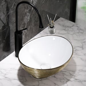 Lavoar oval cu montare pe blat culoare auriu periat Lumo 33 x 40 cm - Img 11