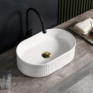 Lavoar oval din ceramica cu caneluri si montaj pe blat Elix White Gloss 49 x 31 cm - Img 7