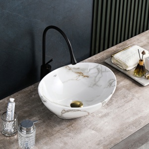 Lavoar oval din ceramica cu fixare pe blat Lumo White Gloss 40 x 33 cm - Img 2