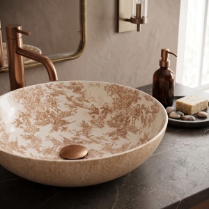 Lavoar pe blat din ceramica Juliana Brown, rotund, design vintage maro - Img 8