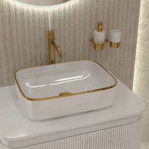 Lavoar pe blat dreptunghiular cu rama auriu periat Spectrum Castor Gold White - Img 3