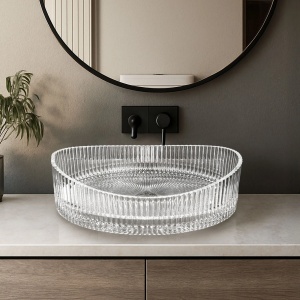 Lavoar pe blat oval din sticla Rea Harper transparent - Img 2