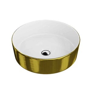 Lavoar pe blat rotund cu interior alb si exterior auriu periat Spectrum Rosina brushed Gold