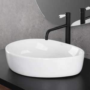 Lavoar pentru blat oval asimetric cu finisaj lucios VANILA alb - Img 3