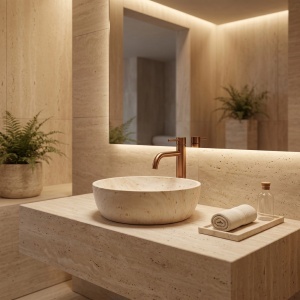 Lavoar pentru blat Rea Amelia Travertine Classic 48 - Img 2