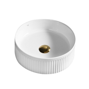 Lavoar rotund cu fixare pe blat, din ceramica, canelat, Lava White Gloss 37 x 13 cm - Img 7
