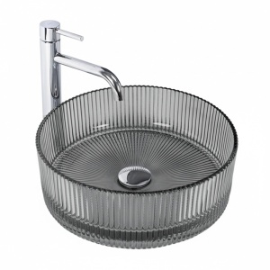 Lavoar rotund din sticla frezata cu caneluri si montaj pe blat Brillant Black 36 x 12 cm - Img 3
