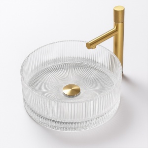 Lavoar rotund din sticla transparenta si frezata cu montaj pe blat Brillant 40 x 12 cm - Img 11