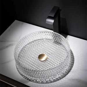 Lavoar rotund din sticla transparenta si texturata cu montaj pe blat Brillant 40 x 12 cm - Img 9