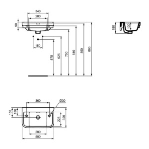 Lavoar suspendat Ideal Standard Atelier Calla alb lucios 50 cm cu 2 orificii baterie - Img 8