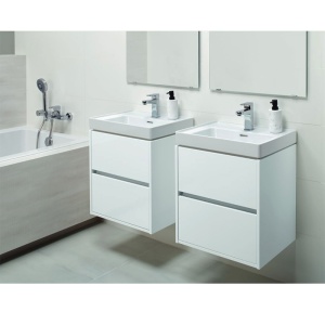 Mobilier suspendat pentru lavoar Cersanit Crea alb lucios 60 cm cu 2 sertare - Img 4