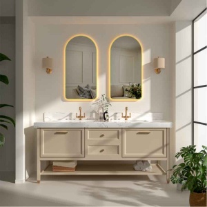 Oglindă cu dezaburire și LED Fluminia, Gaudi Gold, 50 x 100 cm, lumină ambientală, ramă gold