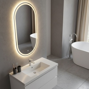 Oglinda de baie ovala cu LED in 3 culori Adel 50 x 100 cm - Img 11