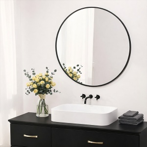 Oglinda de baie rotunda cu rama neagra din aluminiu Ceres 60 cm - Img 10