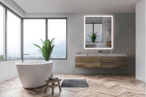 Oglinda LED 60x70cm, Sistem Dezaburire, Lumina Reglabila si Afisaj Temperatura - Img 1