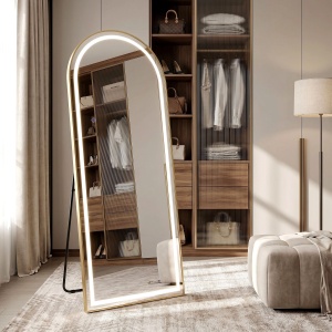 Oglindă LED cu rama auriu Orbit Brush Gold, 50x160cm, 3 moduri iluminare