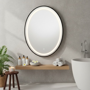 Oglinda ovala cu LED in 3 culori antiaburire si rama neagrea Emilia 60 x 80 cm - Img 6