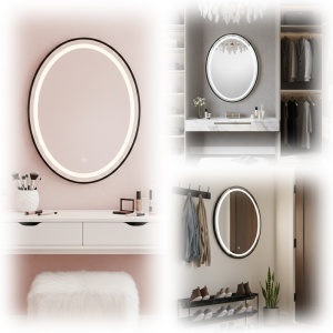 Oglinda ovala cu LED in 3 culori antiaburire si rama neagrea Emilia 60 x 80 cm - Img 16