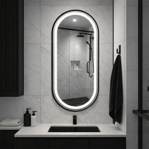 Oglinda ovala cu LED in 3 culori si rama neagra Aurelia 40 x 80 cm - Img 7
