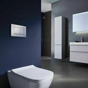 Pachet vas wc suspendat Geberit Smyle, capac softclose si set dus igiena intima negru cu baterie incastrata Rea Loop - Img 2
