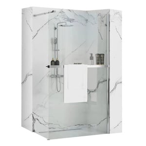 Paravan de dus 110x195 cm tip Walk-in Rea Aero N si etajera cu suport crom