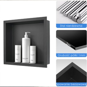 Raft de baie IGA incastrat in perete, Dimensiune 30x30x10 cm, Culoare Negru Mat - Img 4