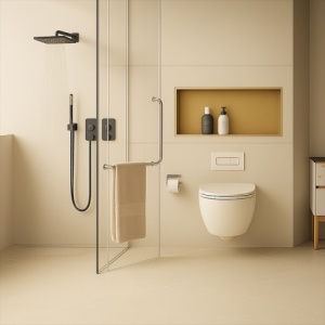 Raft de baie IGA incastrat in perete, Dimensiune 30x90x10 cm, Culoare Auriu Periat - Img 2