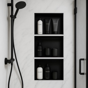 Raft de baie incastrat, negru mat, Uno Black, 45 x 30 x 7 cm - Img 3