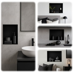 Raft de baie incastrat, negru mat, Uno Black, 45 x 30 x 7 cm - Img 13
