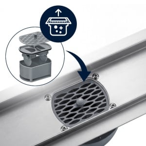 Rigola de dus liniara DL02 inox 50 cm cu gratar 2 in 1 si sifon rotativ 360 - Img 5