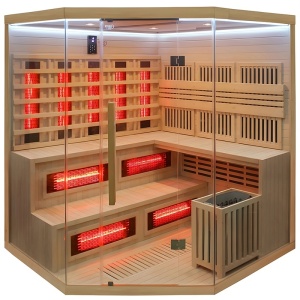 Sauna combinata cu infrarosu si finlandeza cu soba Harvia 8kW, Moss 200 x 200 cm pentru 8 persoane