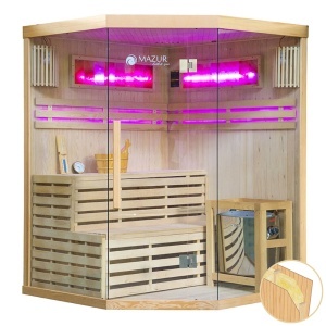 Saună uscată cu soba HARVIA de 6 kW, piatră de sare și izolație de perete MO-EA3CS, 150 x 150 x 200 cm pentru 3 persoane