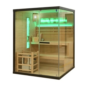 Sauna uscata finlandeza cu soba 6kW si cromoterapie pentru 3 persoane TS3 Black 150 x 140 x 190 cm - Img 3