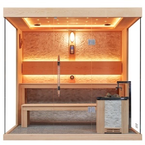 Sauna uscata finlandeza pentru interior MUE-1250 cu soba Harvia 6 kW – 220 x 180 x 210 cm, 4 locuri - Img 3